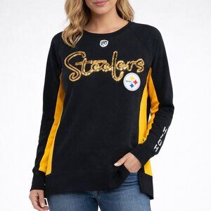 Hands High Pittsburgh Steelers Sequin Logo Sweatshirt Gold Side Panels Sz. Med